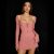 BoozRey Sexy Lace Up Hollow Mesh Mini Dress for Women Night Club Party Bodycon Dress Low Cut Halter Solid Long Sleeve Pink Dress